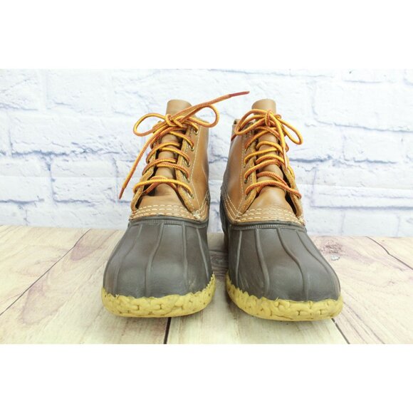 LL Bean 6" Unlined Lace Up Ankle Duck Boots Brown Leather Size 7 M - Picture 3 of 10